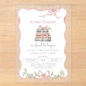 Invitations En Acrylique Fête de bébé New Chapter Storybook Pink Bow (Recto)