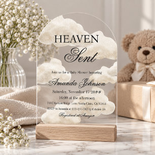 Invitations En Acrylique Fête de bébé Nuage Neuf Beige Mixte Ciel