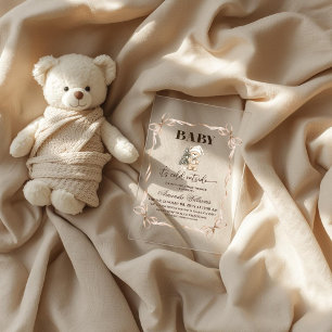 Invitations En Acrylique Fête de bébé ours en peluche beige hiver Noël