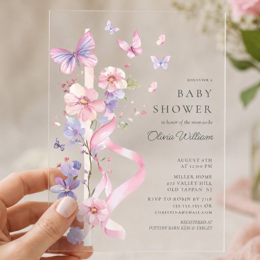 Invitations En Acrylique Fête de bébé papillon Blossom & Bow