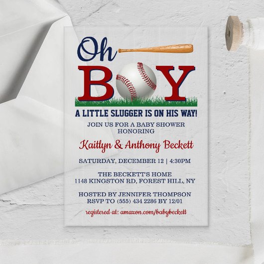 Invitations En Acrylique Fête de bébé pour garçons de baseball