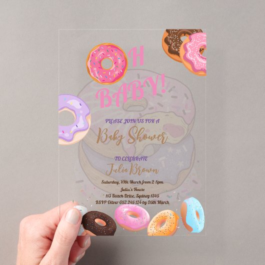 Invitations En Acrylique Fête de bébé rose Donut (In situ (ordinateur de poche))