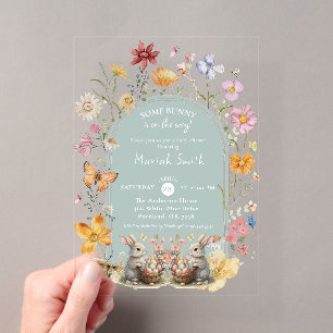 Invitations En Acrylique Fête de bébé SomeBunny Pâques Fleur sauvage