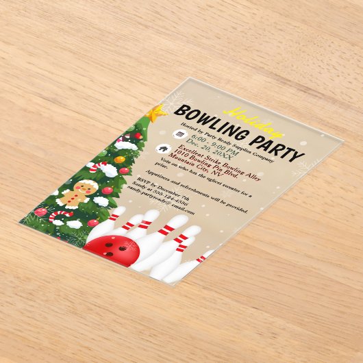 Invitations En Acrylique Fête de bowling de Noël Arbre (Poser)