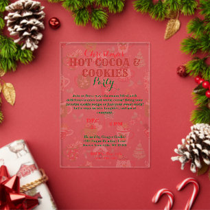 Invitations En Acrylique Fête de Chocolat Chaud de Noël & Cookies avec Moti