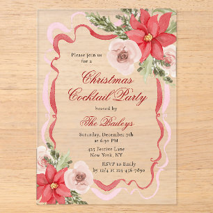Invitations En Acrylique Fête de cocktail de Noël Coquette Florale Élégante