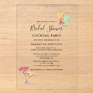 Invitations En Acrylique Fête de Cocktail Minimaliste pour Enterrement de V
