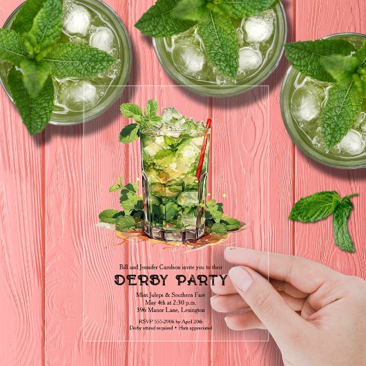 Invitations En Acrylique Fête de Derby au Mint Julep