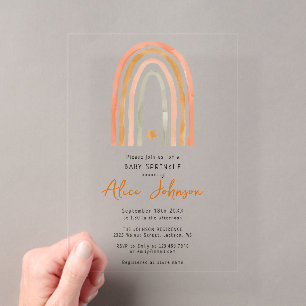 Invitations En Acrylique Fête de Douceur Bébé Bohème Arc-en-Ciel et Étoile