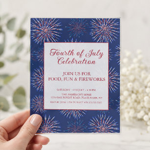 Invitations En Acrylique Fête de feux d'artifice patriotique du 4 juillet 2