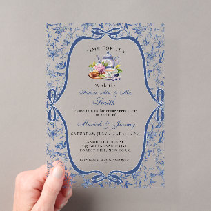 Invitations En Acrylique Fête de fiançailles Blue Toile de jouy Tea Party