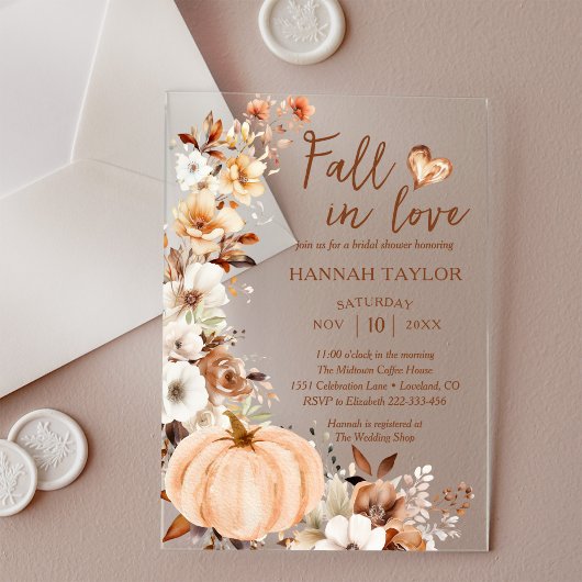 Invitations En Acrylique Fête de Fiançailles Citrouille Automnale Amoureuse