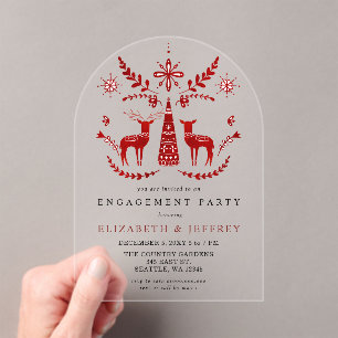 Invitations En Acrylique Fête de fiançailles de Noël Nordique Buck and Doe