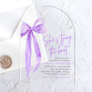 Invitations En Acrylique Fête de Fiançailles « Elle Noue le Nœud » Ruban Vi