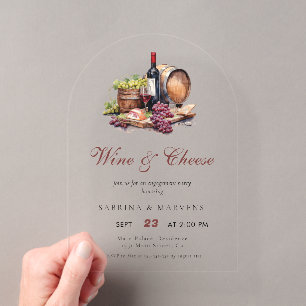 Invitations En Acrylique Fête de Fiançailles Planche de Charcuterie Vin & F
