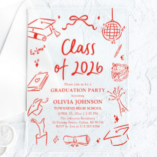 Invitations En Acrylique Fête de fin d'études de la promotion 2026 dessinée