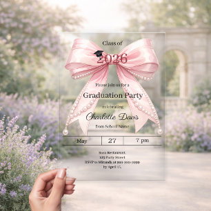 Invitations En Acrylique Fête de fin d'études rose classe 2026 de luxe