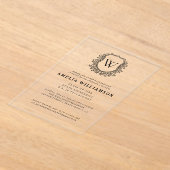 Invitations En Acrylique Fête de graduation du Monogramme de la crête blanc (Poser)