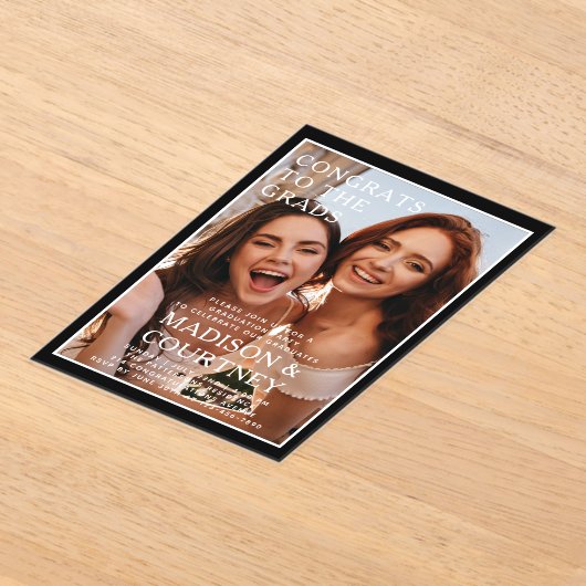 Invitations En Acrylique Fête de graduation photo Black En vichy moderne (Poser)