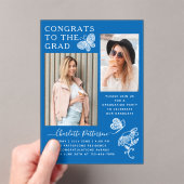 Invitations En Acrylique Fête de graduation photo Papillon blanc bleu moder (In situ (ordinateur de poche))