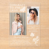 Invitations En Acrylique Fête de graduation photo papillon blanc moderne (Recto)