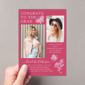 Invitations En Acrylique Fête de graduation photo papillon Fuchsia moderne (In situ (ordinateur de poche))