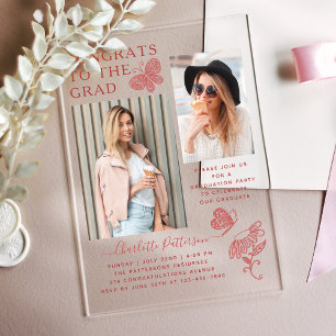 Invitations En Acrylique Fête de graduation photo papillon moderne