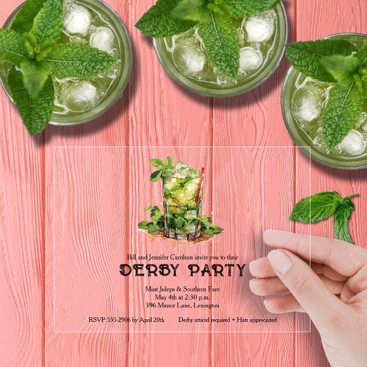 Invitations En Acrylique Fête de la course de chevaux avec Mint Julep
