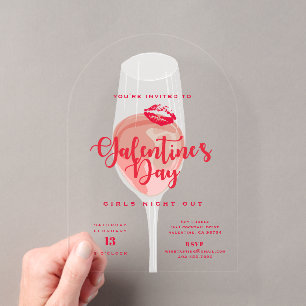 Invitations En Acrylique Fête de la Galentine Eau-forte Rose Pâle