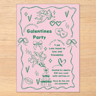 Invitations En Acrylique Fête de la Galentine, Fête de la Galentine dessiné