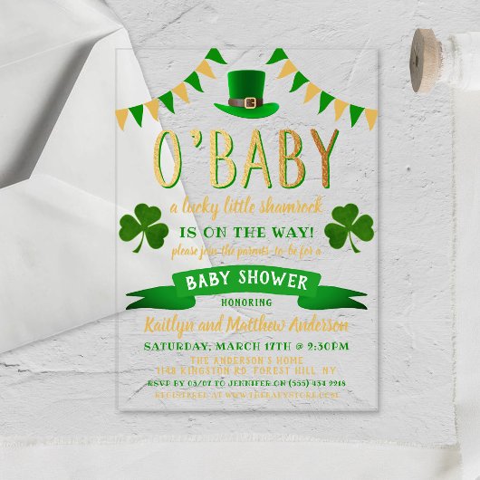 Invitations En Acrylique Fête de la Saint-Patrick pour bébé O'Baby