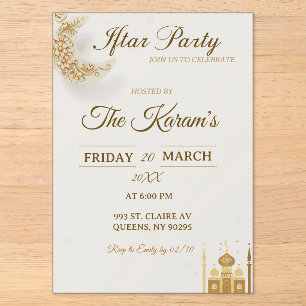 Invitations En Acrylique Fête de l'Iftar de la mosquée minimaliste beige bo