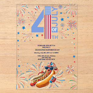 Invitations En Acrylique Fête de l'Indépendance Fête Barbecue Feux d'Artifi