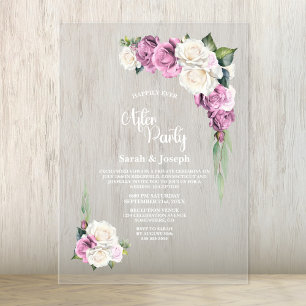 Invitations En Acrylique Fête de mariage après la cérémonie fleurie rose