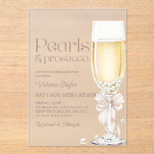 Invitations En Acrylique Fête de mariage au Prosecco et perles