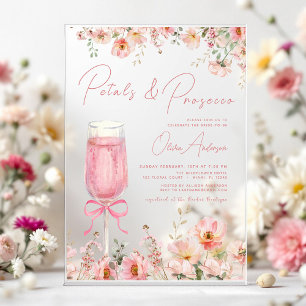 Invitations En Acrylique Fête de mariage aux pétales de rose et au Prosecco