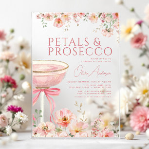 Invitations En Acrylique Fête de mariage aux pétales de rose et au Prosecco