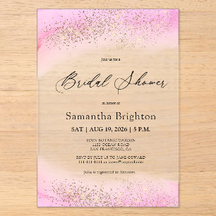 Invitations En Acrylique Fête de mariage aux teintes roses et paillettes do
