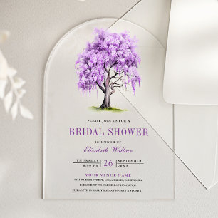 Invitations En Acrylique Fête de mariage avec arbre floral de glycine viole