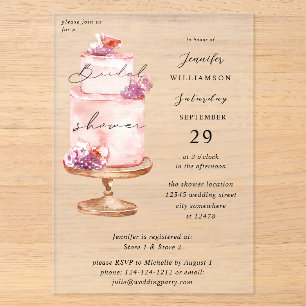 Invitations En Acrylique Fête de mariage avec gâteau rose