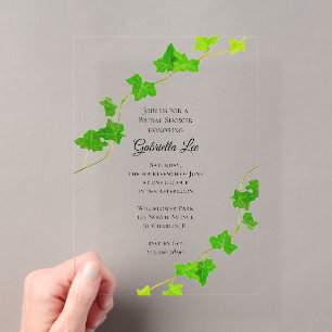 Invitations En Acrylique Fête de mariage avec vigne de lierre anglais vert
