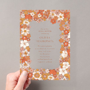 Invitations En Acrylique Fête de mariage bohème groovy avec cadre floral or