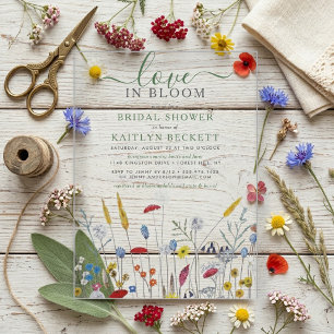 Invitations En Acrylique Fête de mariage champ de fleurs sauvages Amour en