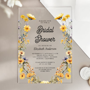 Invitations En Acrylique Fête de mariage champêtre Bohème Fleurs jaunes