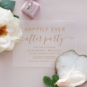 Invitations En Acrylique Fête de mariage chic script or après mariage