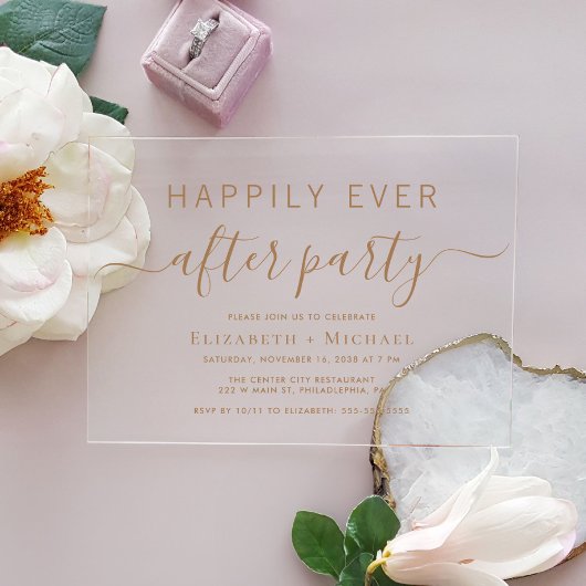 Invitations En Acrylique Fête de mariage chic script or après mariage