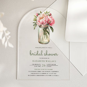 Invitations En Acrylique Fête de mariage dans un pot Mason à fleurs roses
