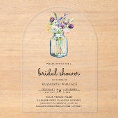 Invitations En Acrylique Fête de mariage dans un pot Mason avec des fleurs (Recto)