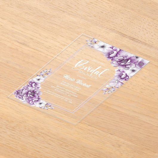 Invitations En Acrylique Fête de mariage élégante aux fleurs roses (Poser)