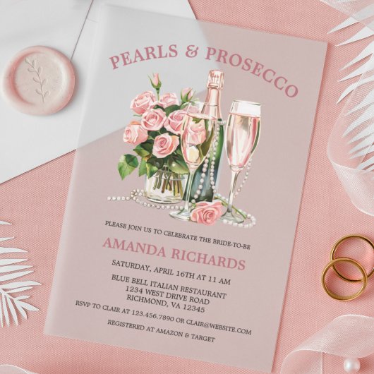 Invitations En Acrylique Fête de mariage élégante avec des roses, des perle